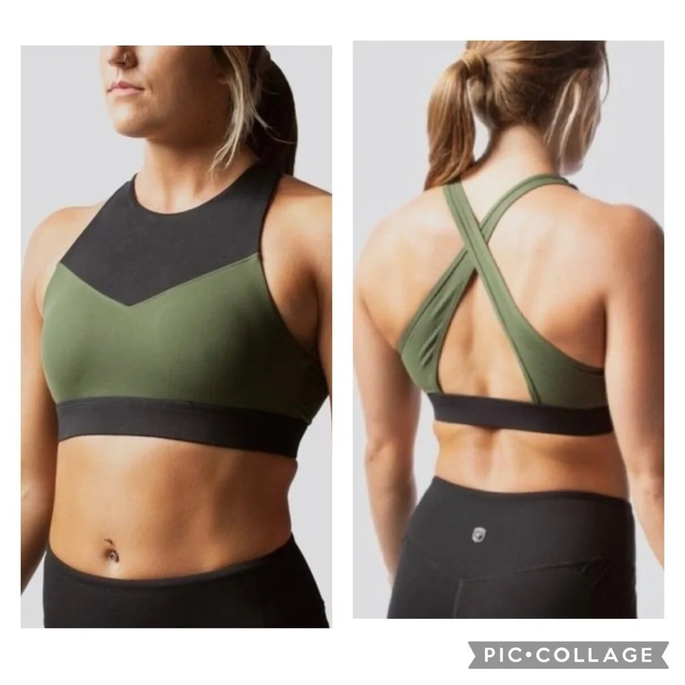 NWT Born Primitive Movement High Neck Sports Bra Green & Black Size XS